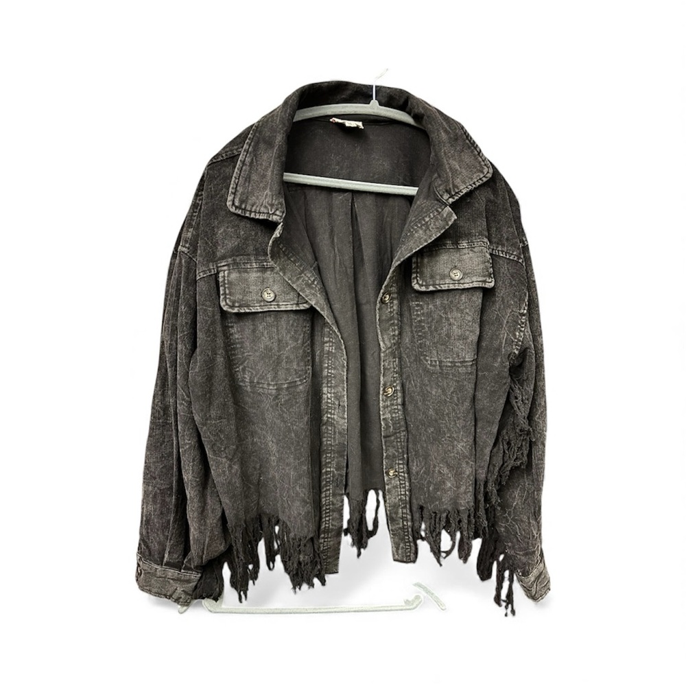BiBi Black Fringe Distressed Light Weight Jacket - Picture 4 of 8